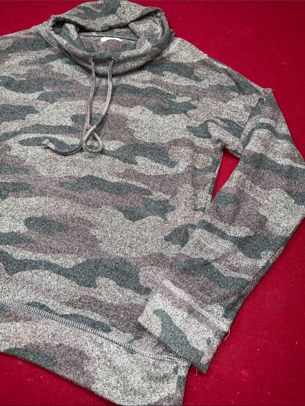 MAURICES SOFT Knit Cowl Neck camo Sweater GRAY green brown pullover slouchy MED